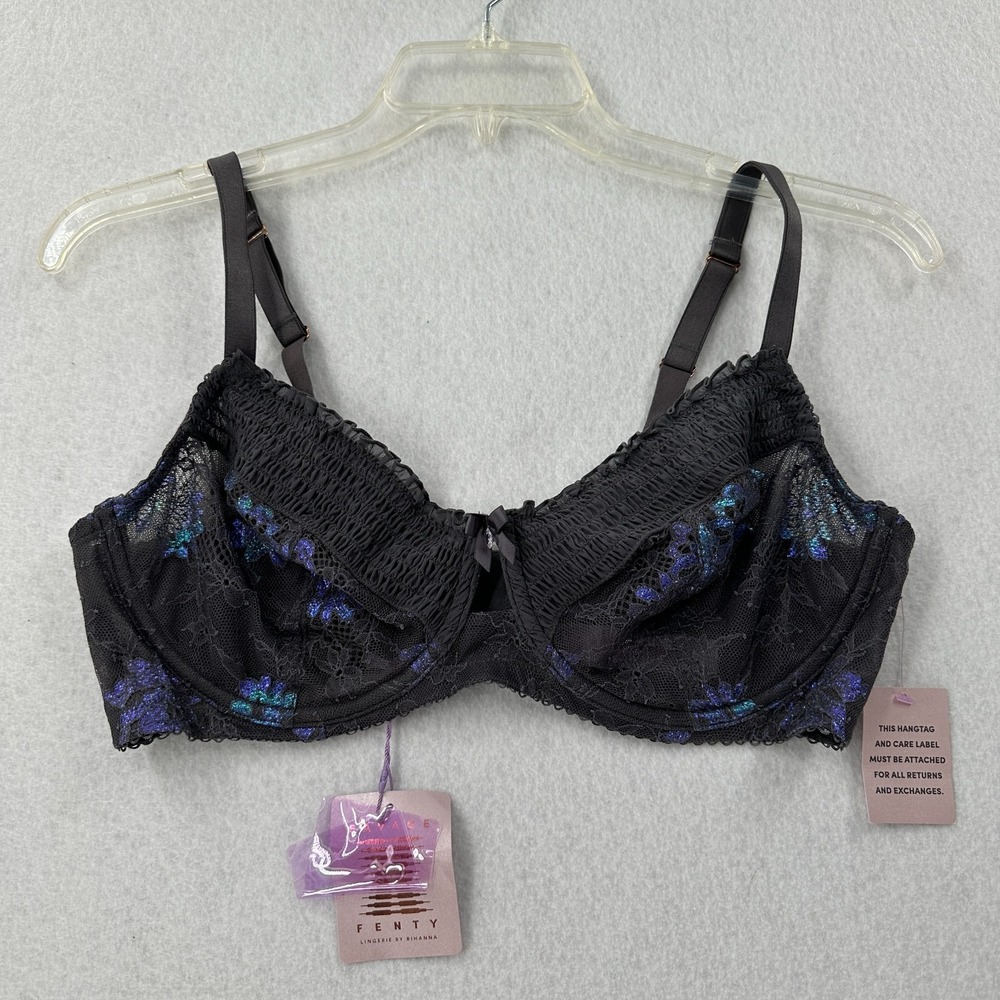 NWT Savage X Fenty‎ 38DDD bra grey caged Living in the clouds Iridescent lace